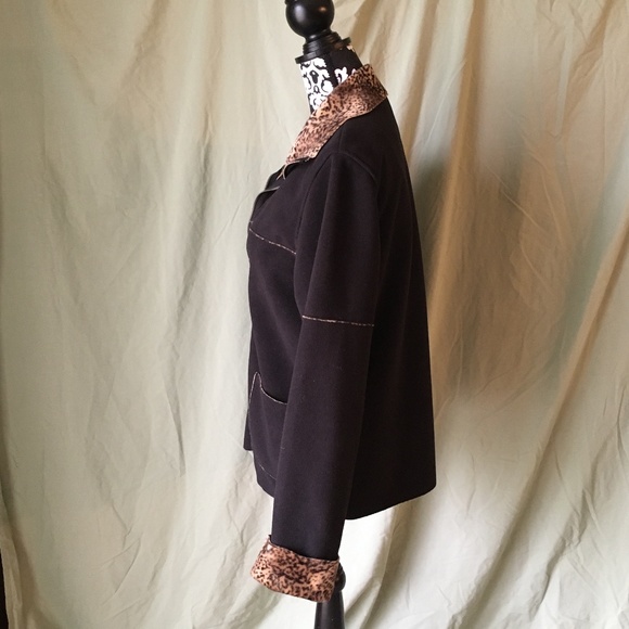 Vintage 90's Zip Up Black Leopard Trim Soft Jacket - Picture 2 of 12